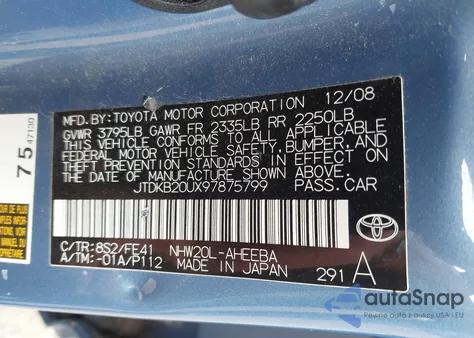 2009 Toyota Prius из США, поврежденный, VIN JTDKB20UX97875799